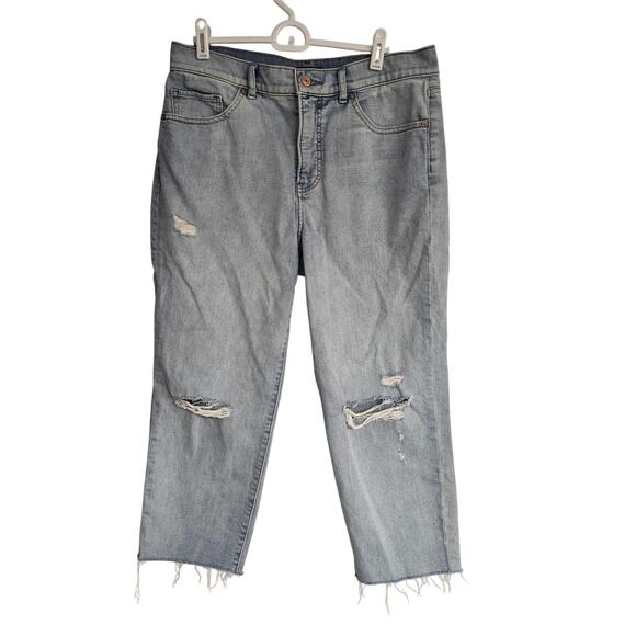 Express "Mom Jean Super High Rise" Distressed Jeans Fray Ankles | Size 6 Petite - Picture 1 of 10
